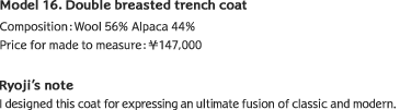 Model 16. Double breasted trench coat